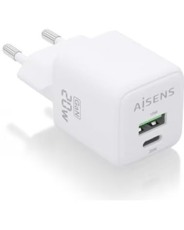 AISENS Cargador de Pared GaN ASCH-20W2P010-W- 1xUSB Tipo-C- 1xUSB- 20W