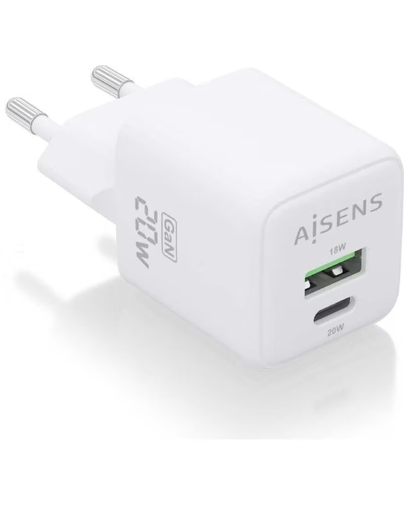 AISENS Cargador de Pared GaN ASCH-20W2P010-W- 1xUSB Tipo-C- 1xUSB- 20W