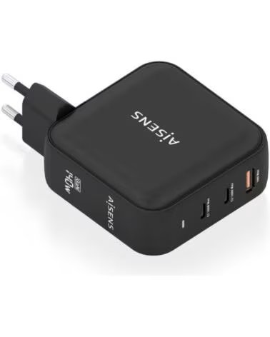 AISENS Cargador de Pared GaN ASCH-140W3P031-BK- 2xUSB Tipo-C- 1xUSB- 140W