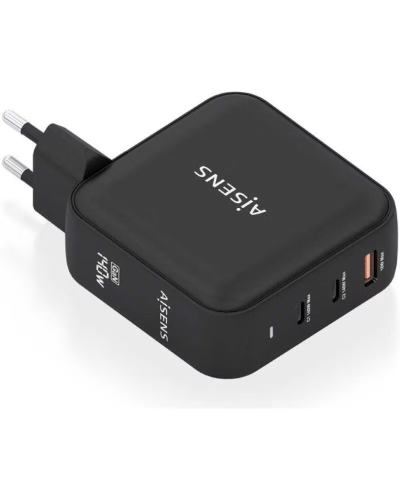 AISENS Cargador de Pared GaN ASCH-140W3P031-BK- 2xUSB Tipo-C- 1xUSB- 140W
