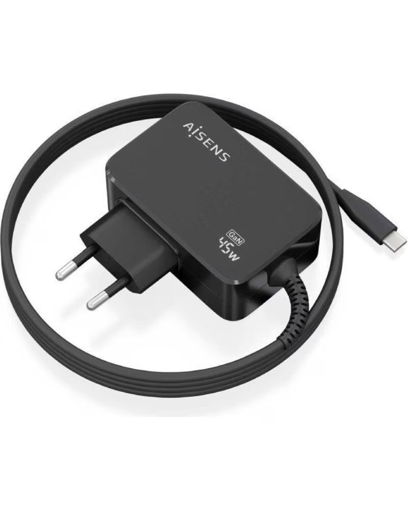 AISENS Cargador de Pared GaN ASCH-1PD45WL032-BK- 1xUSB Tipo-C Cable 1 8m- 45W