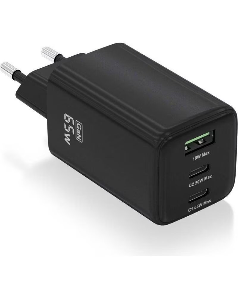 AISENS Cargador de Pared GaN ASCH-65W3P042-BK- 2xUSB Tipo-C- 1xUSB- 65W