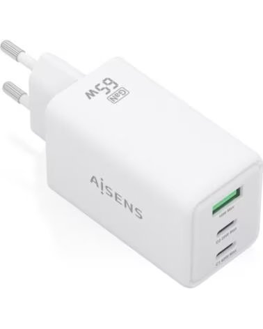 AISENS Cargador de Pared GaN ASCH-65W3P072-W- 2xUSB Tipo-C- 1xUSB- 65W- Blanco