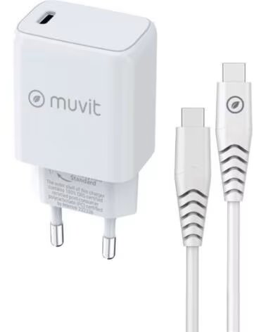 MUVIT Cargador de Pared For Change MCPAK0044- 1xUSB Tipo-C Cable USB Tipo-C- 20W