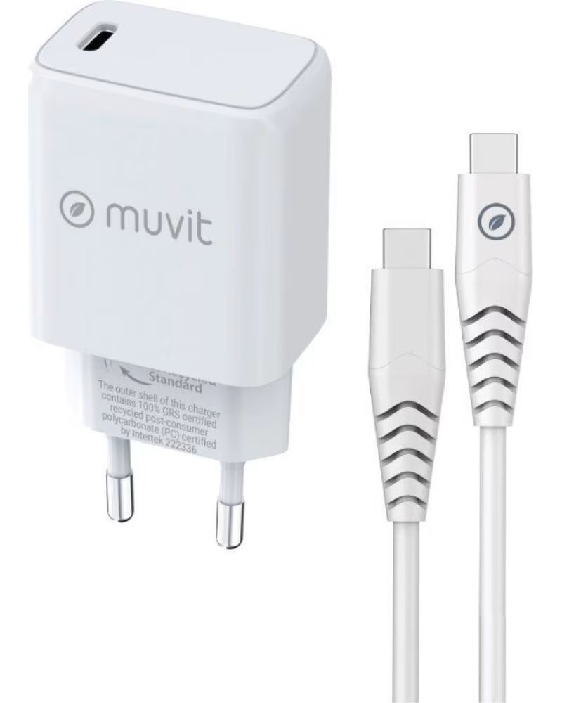 MUVIT Cargador de Pared For Change MCPAK0044- 1xUSB Tipo-C Cable USB Tipo-C- 20W
