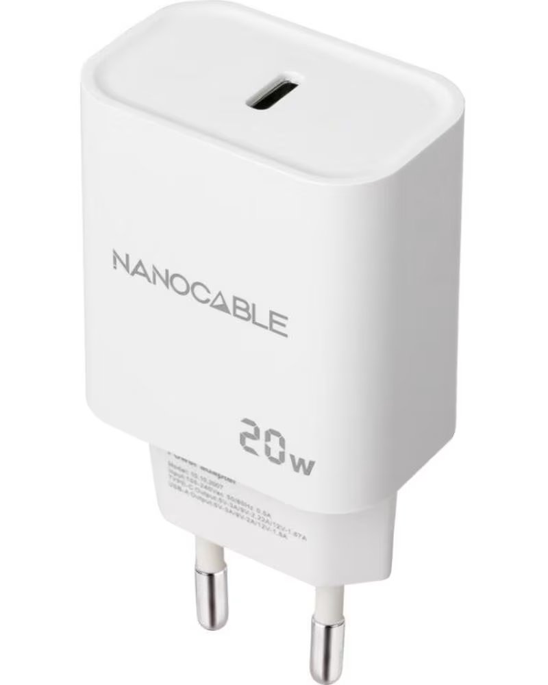 NANO CABLE Cargador de Pared Nanocable 10 10 2005- 1xUSB Tipo-C- 20W- Blanco