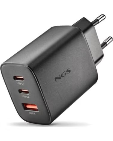 NGS Cargador de Pared GaN Era 65W- 2xUSB Tipo-C- 1xUSB- 65W