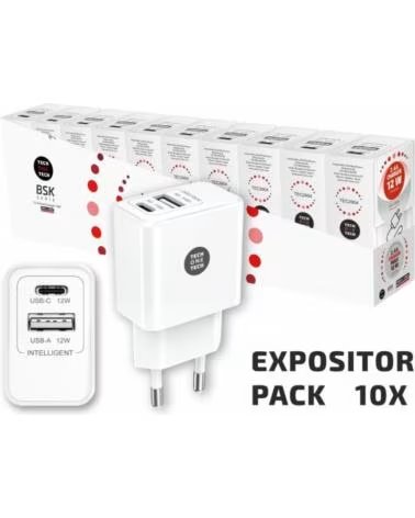 TECH ONE TECH Pack 10 Cargadores de Pared Basik TEC2954- 1xUSB- 12W
