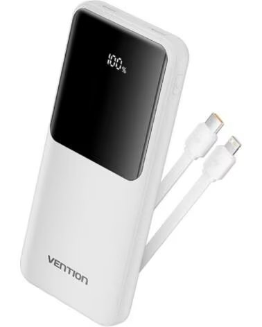 VENTION Powerbank 10000mAh FHOW0- 22 5W- Blanca- Incluye Cable USB Tipo-C y Lightning