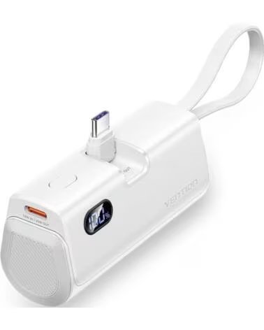 VENTION Powerbank 4800mAh FHQW0- 22 5W- Blanca- Incluye Cable USB Tipo-C y Lightning