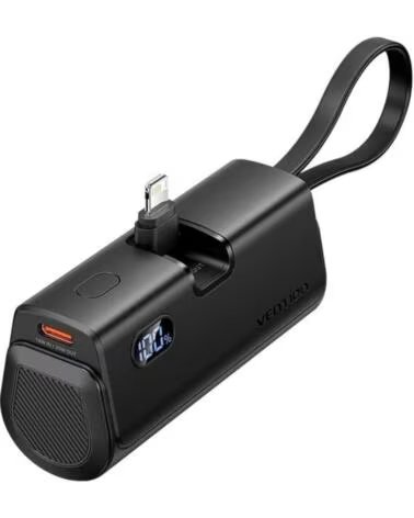 VENTION Powerbank 4800mAh FHRB0- 22 5W- Negra- Incluye Cable USB Tipo-C y Lightning