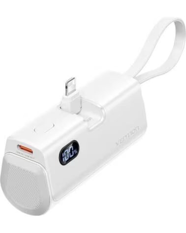 VENTION Powerbank 4800mAh FHRW0- 22 5W- Blanca- Incluye Cable USB Tipo-C y Lightning