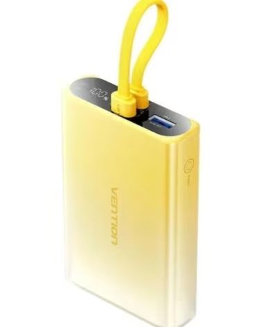 VENTION Powerbank 10000mAh FHZY0- 22 5W- Amarillo- Incluye Cable USB Tipo-C y Lightning