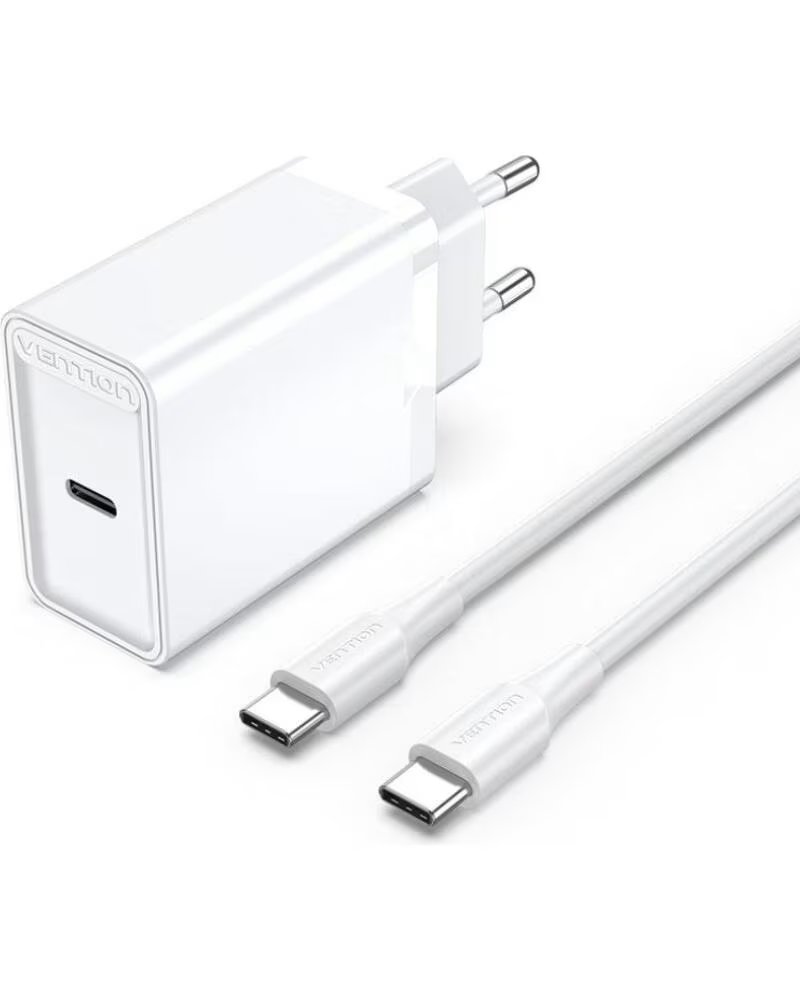 VENTION Cargador de Pared FAHWF-EU- 1xUSB Tipo-C 2x Cable USB Tipo-C- 25W