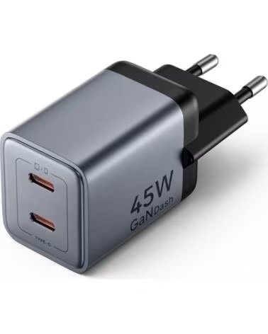 VENTION Cargador de Pared GaN FCDH0-EU- 2xUSB Tipo-C- 45W