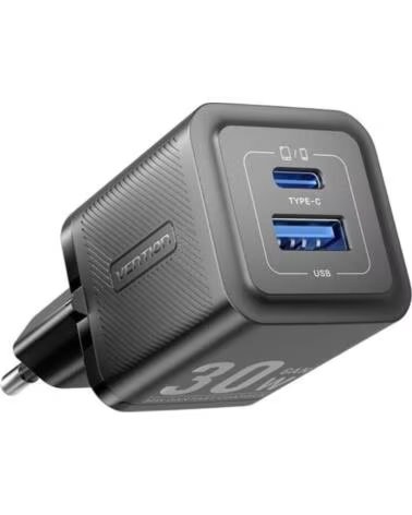 VENTION Cargador de Pared GaN FEQB0-EU- 1xUSB Tipo-C- 1xUSB- 30W