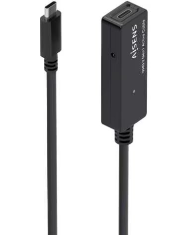 AISENS Cable Alargador USB 3 2 con Amplificador A107-0869- USB Tipo-C Macho - USB Tipo-C Hembra- Hasta 100W- 20Gbps- 5m- Negro