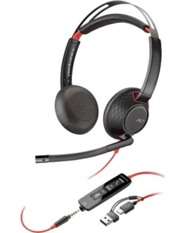 CUFFIE POLY BLACKWIRE 5220 CON ADATTATORE USB-C E USB-A, MICROFONO E JACK DA 35 MM
