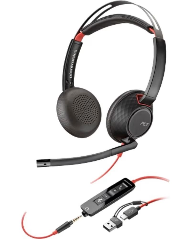 POLY BLACKWIRE 5220 STEREO-HEADSET MIT USB-C UND USB-A ADAPTER, MIKROFON UND 35 MM KLINKE