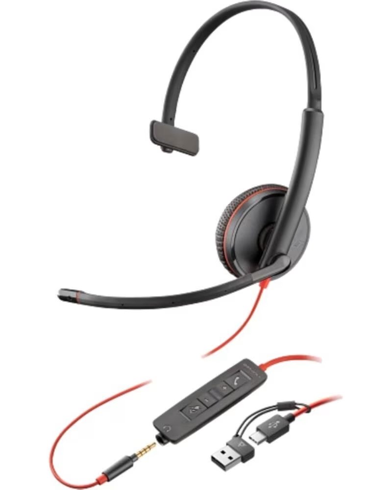 POLY Auricular Blackwire 3215 Adaptador USB-C-A- con Microfono- Jack 3 5mm- Negro