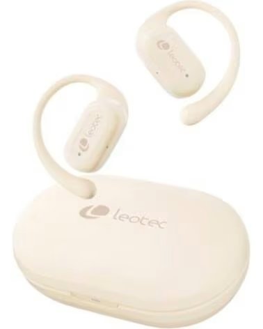 LEOTEC Auriculares Deportivos Bluetooth Open Air Zenith Sport con estuche de carga- Autonomia 6 5h- Beige