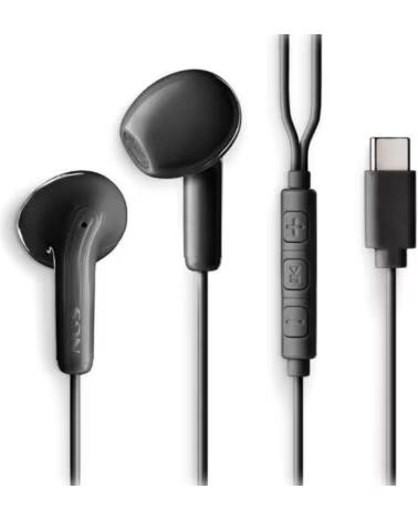 NGS Auriculares Intrauditivos Cross Glide- con Microfono- USB Tipo-C- Negros