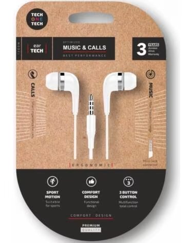 TECH ONE TECH Auriculares Intrauditivos soft earTECH TEC1004- con Microfono- Jack 3 5- Blancos