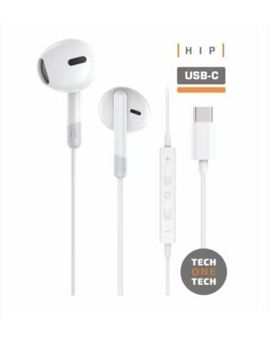 TECH ONE TECH Auriculares Intrauditivos earTECH TEC1301- con Microfono- USB Tipo-C- Blancos