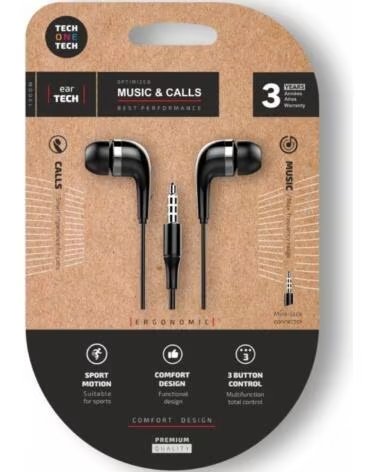 TECH ONE TECH Auriculares Intrauditivos soft earTECH TEC1005- con Microfono- Jack 3 5- Negros