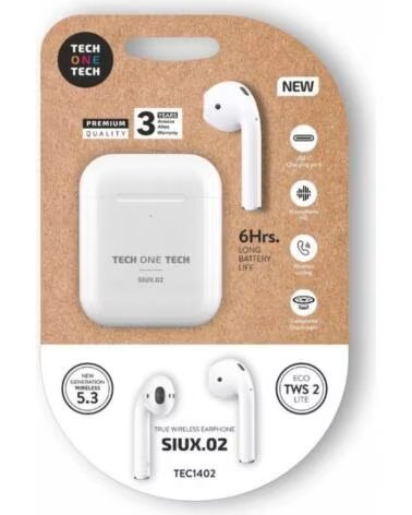 TECH ONE TECH Auriculares Bluetooth SIUX 02 TEC1402- con estuche de carga- Autonomia 6h- Blancos