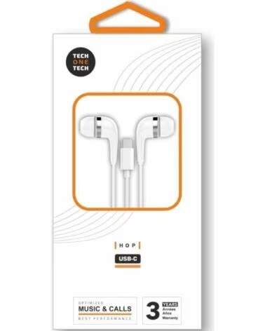 TECH ONE TECH Auriculares Intrauditivos earTECH TEC1304- con Microfono- USB Tipo-C- Blancos