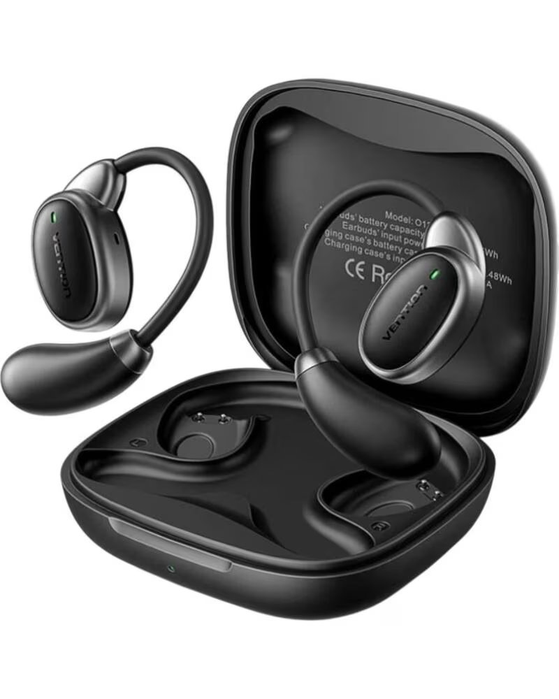 VENTION Auriculares Bluetooth Open Ear 013 con estuche de carga- Autonomia 8h- Negros
