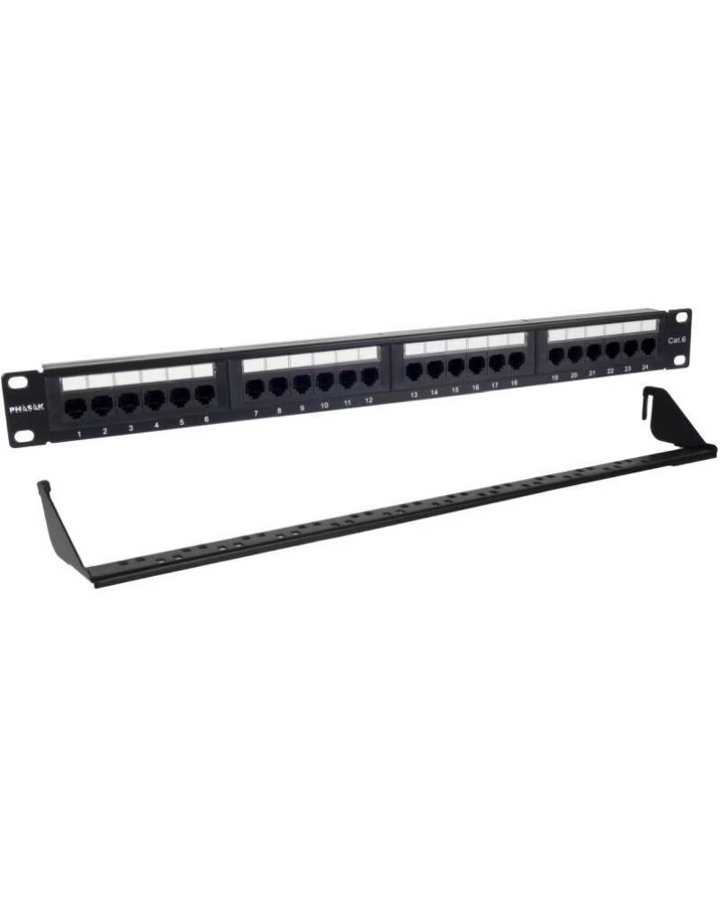 PHASAK Patch Panel PU 2424- 24 Puertos- Cat 6- Altura 1U- Gestion de Cables