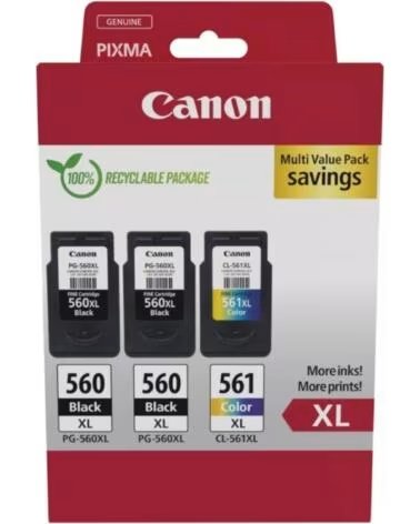 CANON Cartucho de Tinta Original PG-560XL CL-561XL Multipack Alta Capacidad- 2x Negro- Tricolor