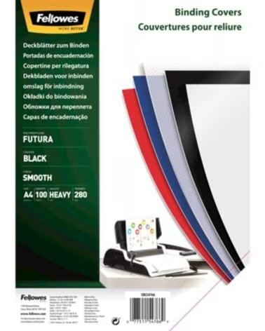 FELLOWES Portadas de Polipropileno 5476603- A4- 300 Micras- 100 unidades- Negras