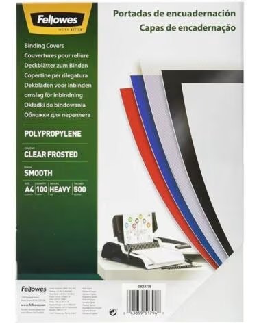 FELLOWES Portadas de Polipropileno 54770- A4- 500 Micras- 100 unidades- Helado Claro