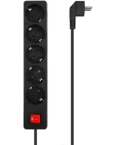 AISENS Regleta con Interruptor A154-0652- 5 Tomas de Corriente- Cable 1 4m- Negro