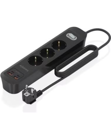 AISENS Regleta con Interruptor ASPS-2A2C11-BK- 3 Tomas de Corriente- 2 USB - 2 USB Tipo-C- Cable 1 4m- Negro