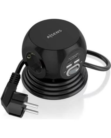 AISENS Regleta con Interruptor ASPS-2A2C05-BK- 3 Tomas de Corriente- 2 USB Tipo-C- 2 USB- Cable 1 4m- Negro