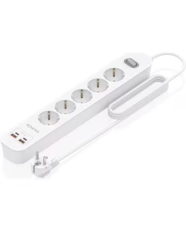AISENS Regleta con Interruptor ASPS-2A2C14-W- 5 Tomas de Corriente- 2 USB - 2 USB Tipo-C- Cable 1 4m- Blanco