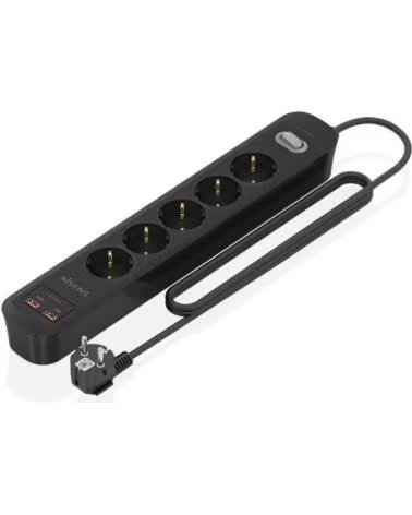 AISENS Regleta con Interruptor ASPS-2A2C15-BK- 5 Tomas de Corriente- 2 USB - 2 USB Tipo-C- Cable 1 4m- Negro