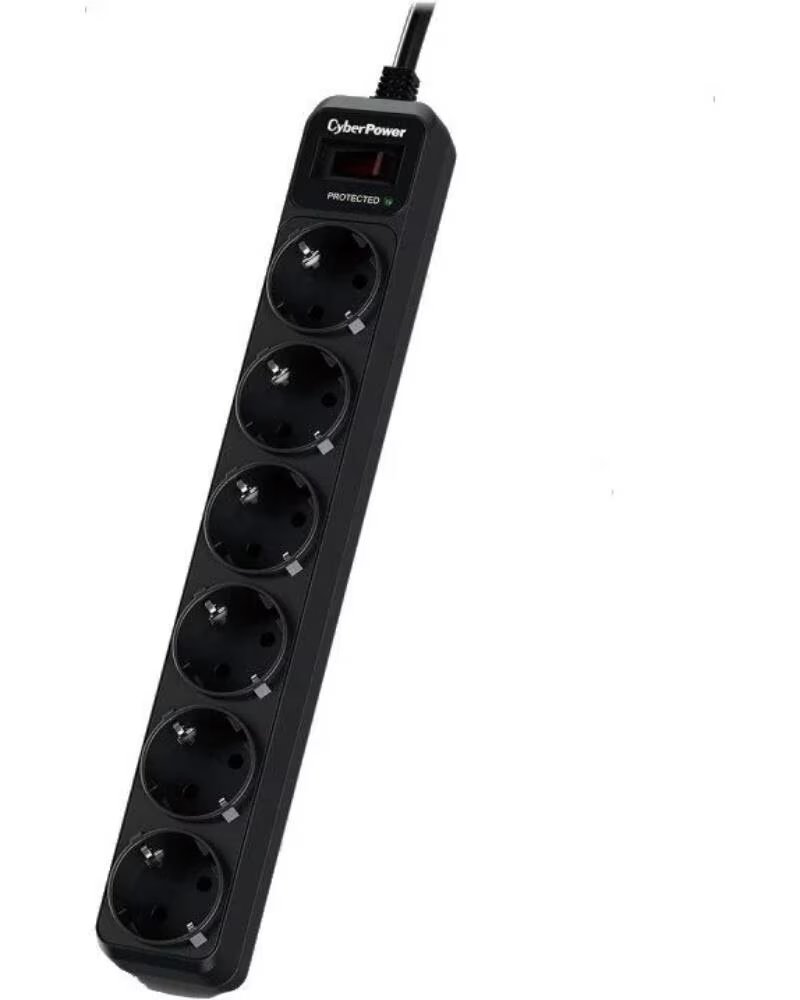 CYBERPOWER Regleta con interruptor B0620SC0-DE- 6 Tomas de corriente- Cable 1 8m- Negra