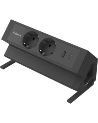 FELLOWES Regleta Sobremesa 100137182- 2 Tomas de corriente- 1 USB - 1 USB Tipo-C- Cable 2m- Negra