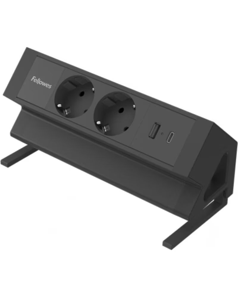 FELLOWES Regleta Sobremesa 100137182- 2 Tomas de corriente- 1 USB - 1 USB Tipo-C- Cable 2m- Negra
