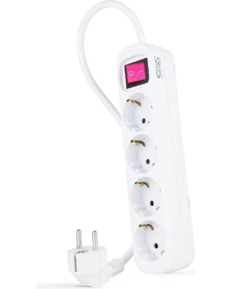NANO CABLE Regleta con Interruptor Nanocable 10 37 0004- 4 Tomas de Corriente- Cable 1 4m- Blanca