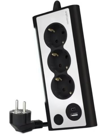 NANO CABLE Regleta con Interruptor Nanocable 10 37 0013-BK- 3 Tomas de Corriente- 1 USB- 1 USB Tipo C- Cable 1 5m- Negro