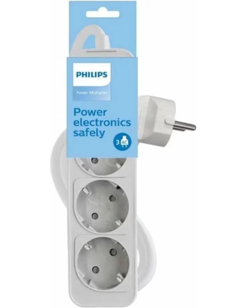 PHILIPS Regleta con Interruptor CHP2134W-12- 3 Tomas de corriente- Cable 1 5m- Blanco