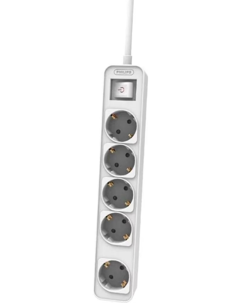 PHILIPS Regleta con Interruptor CHP2154W-12- 5 Tomas de corriente- Cable 1 5m- Blanco