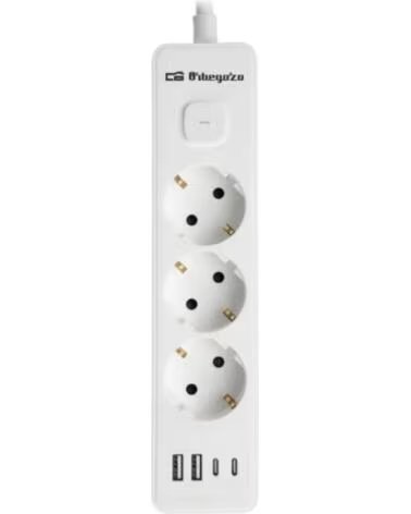 ORBEGOZO Regleta con Interruptor EN 3100- 3 Tomas de Corriente- 2 USB- 2 USB Tipo-C- Cable 1 4m- Blanca