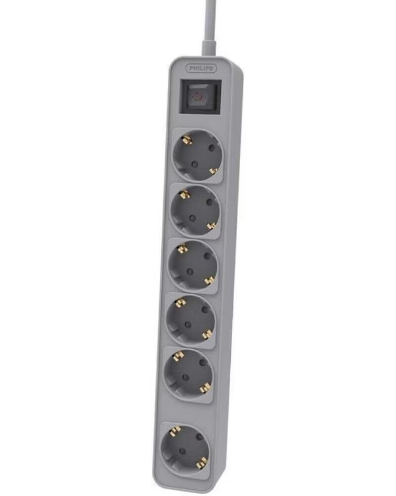 PHILIPS Regleta con Interruptor CHP2164G-10- 6 Tomas de corriente- Cable 1 5m- Gris